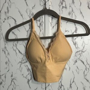 Mono B Lace-Trim Bralette Cami in Light Tan color.